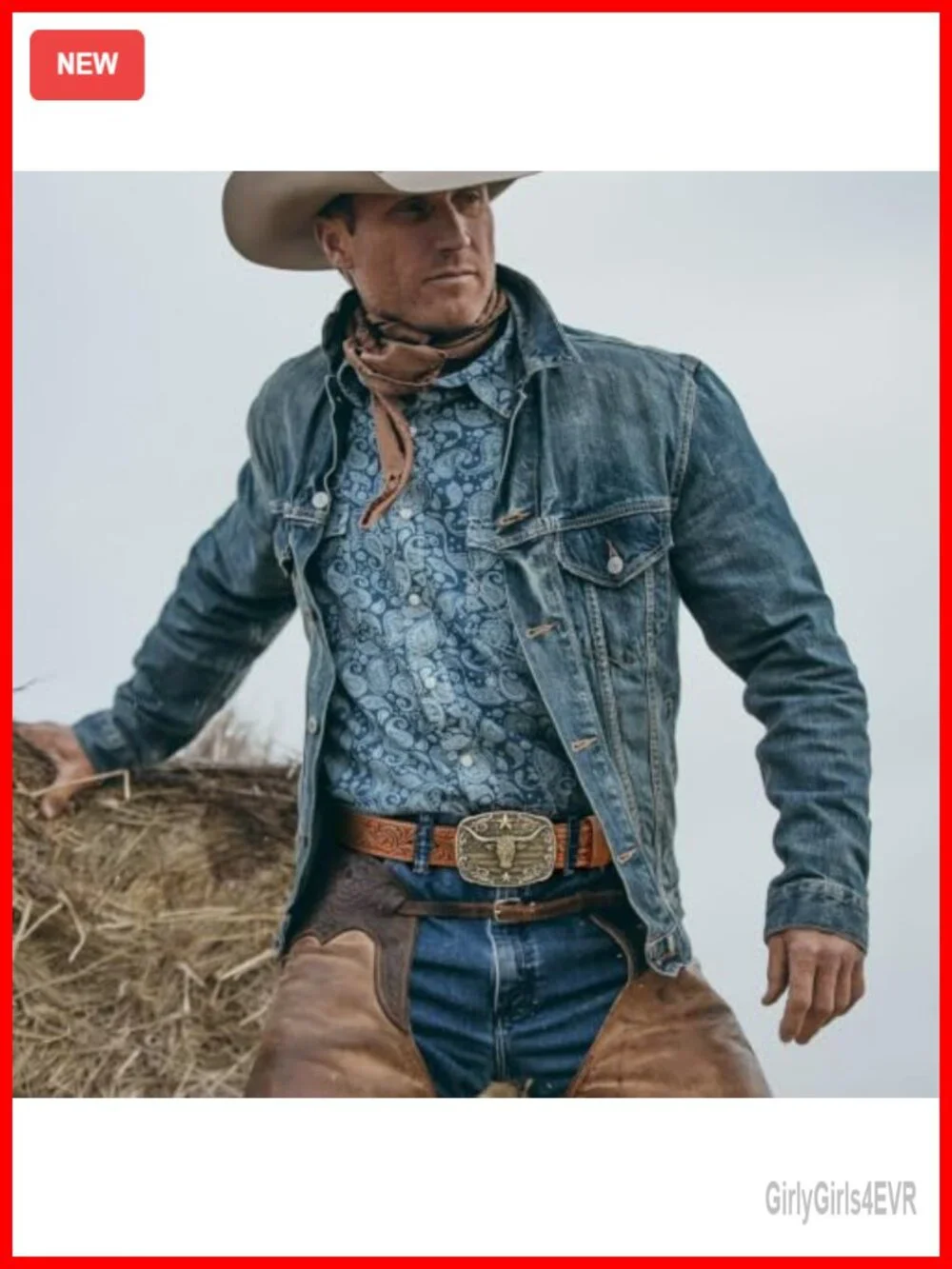 Embossed Leather Western Cowboy Belt with Longhorn Buckle